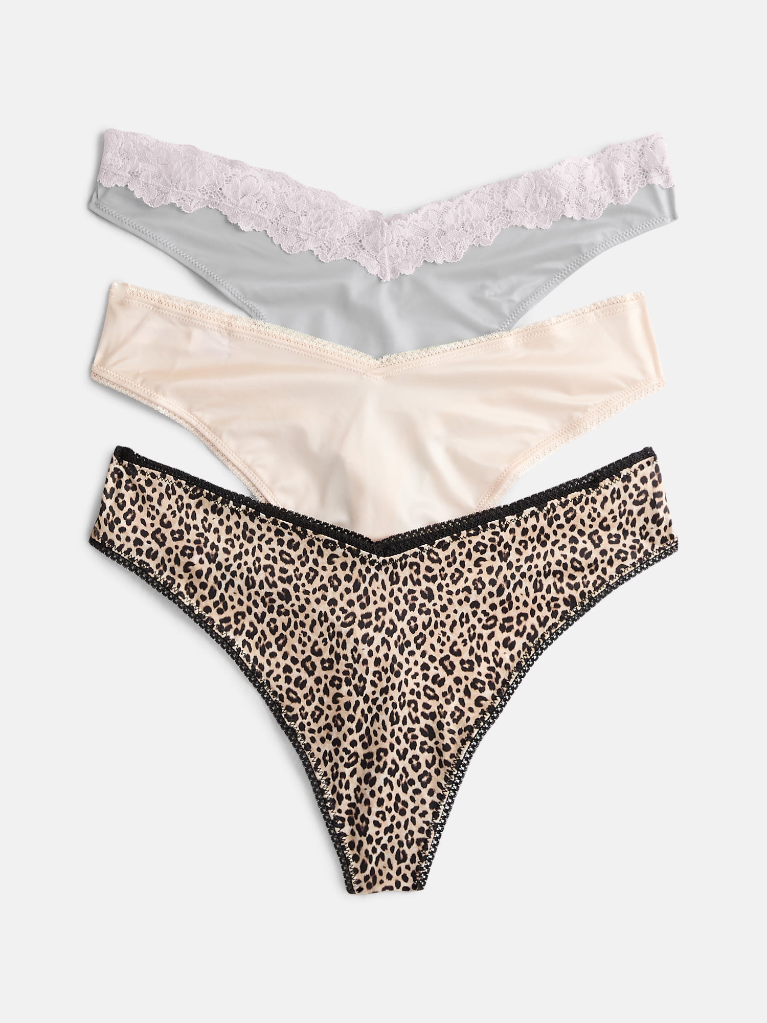 Joyspun Women's Shine & Lace Thong, 3-Pack, XS - XXXL