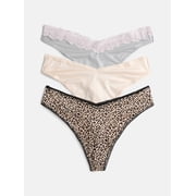 Joyspun Women's Shine & Lace Thong, 3-Pack, XS - L