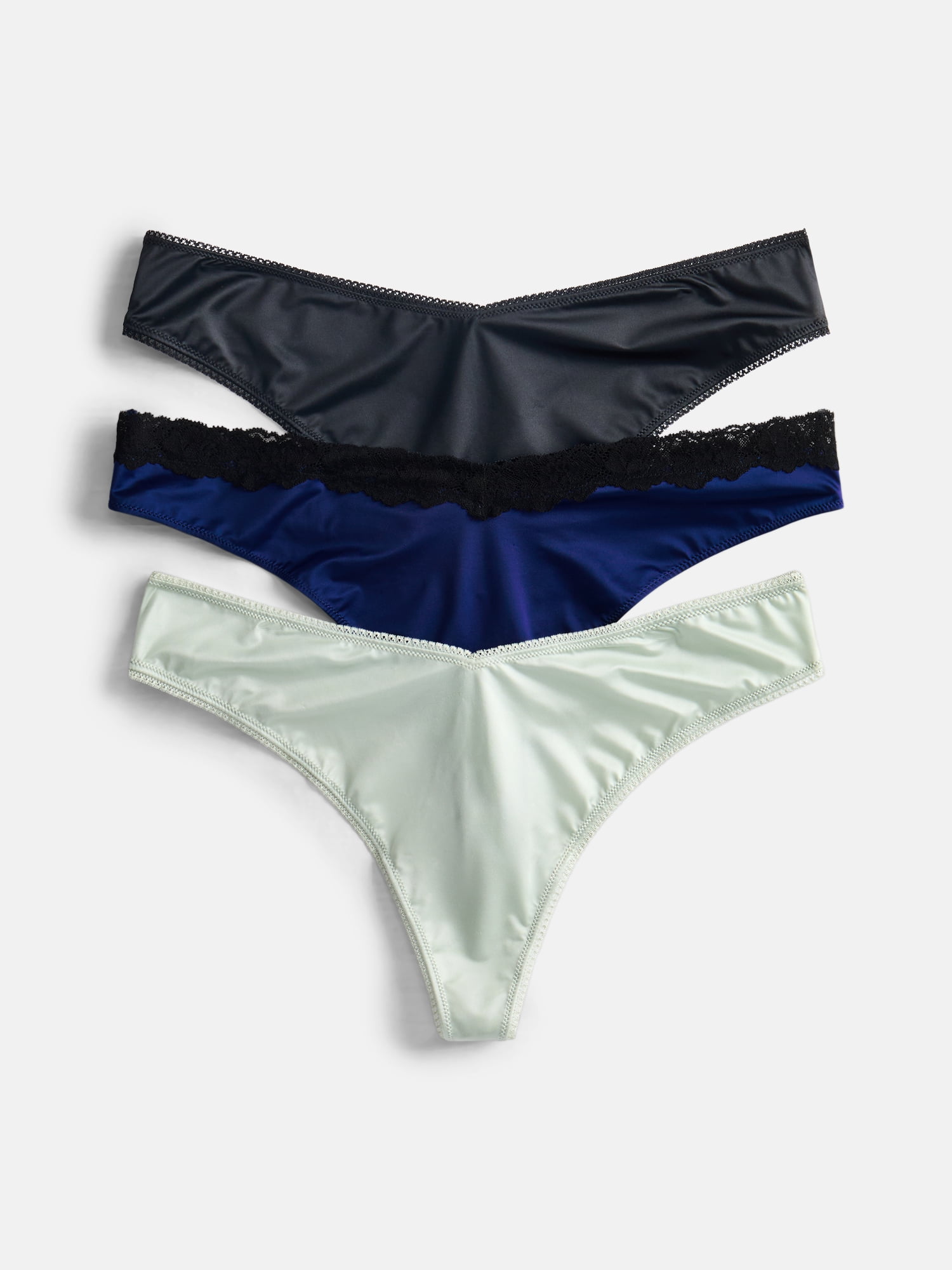 Joyspun Women's Shine & Lace Thong, 3-Pack, XS - XXXL