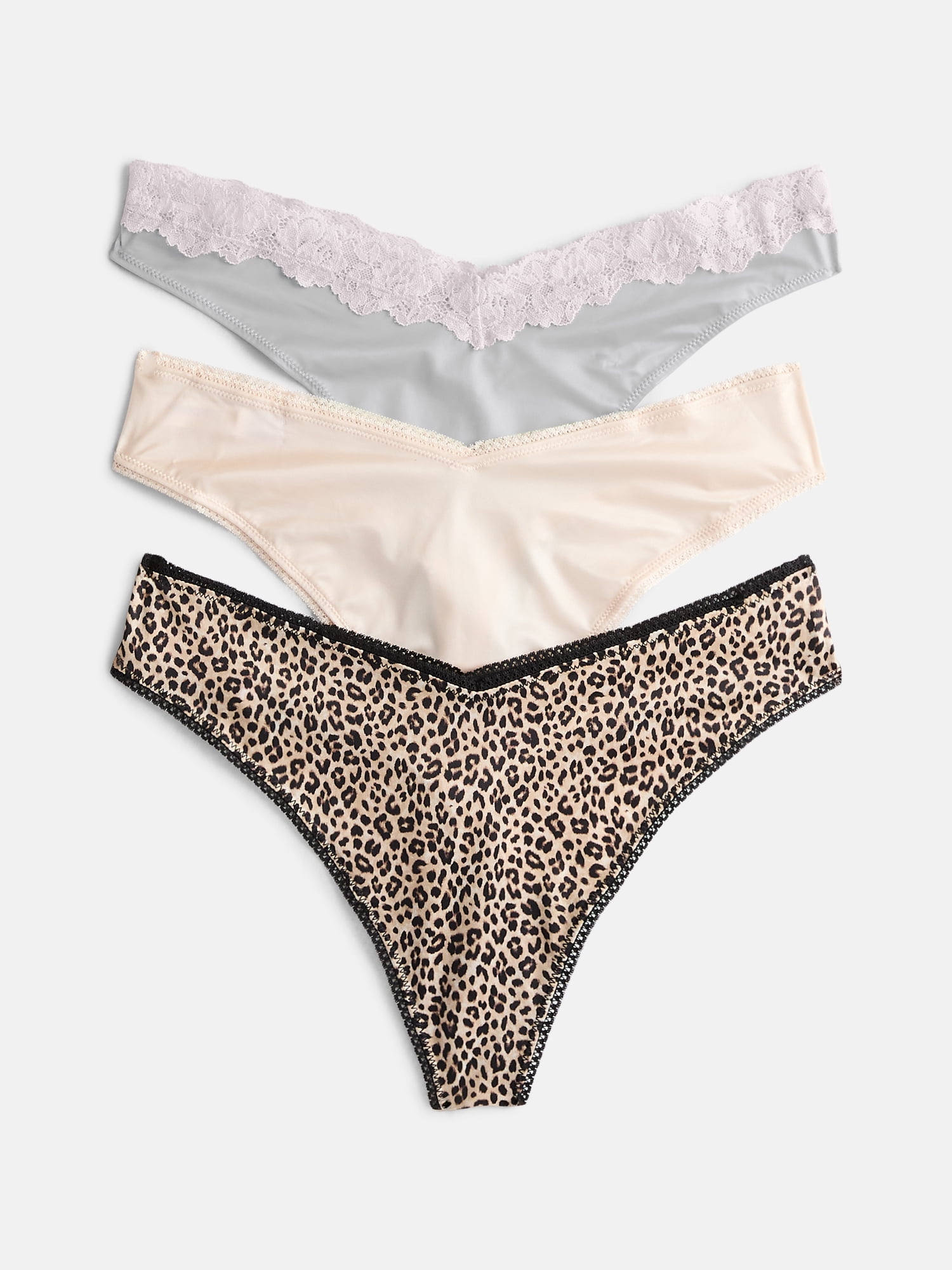 Joyspun Women's Shine & Lace Thong, 3-Pack, XS - XXXL