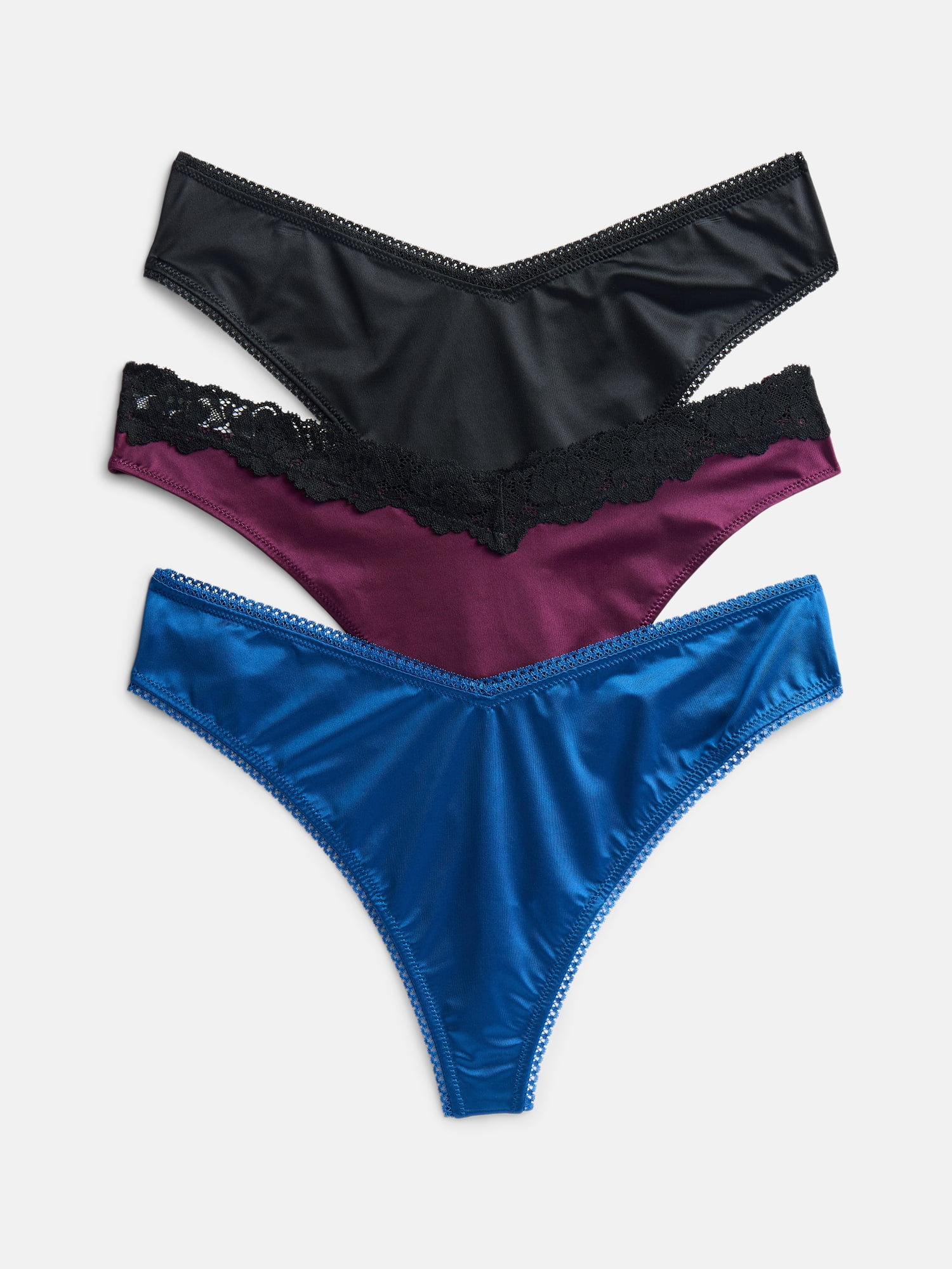 Joyspun Women's Shine & Lace Thong, 3-Pack, XS - XXXL