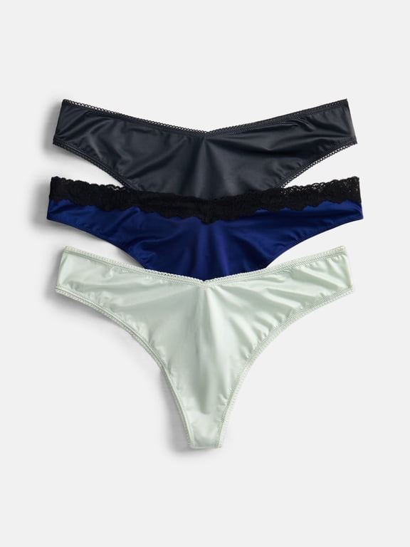 Women's Shine & Lace Thong, 3-Pack, XS - XXXL