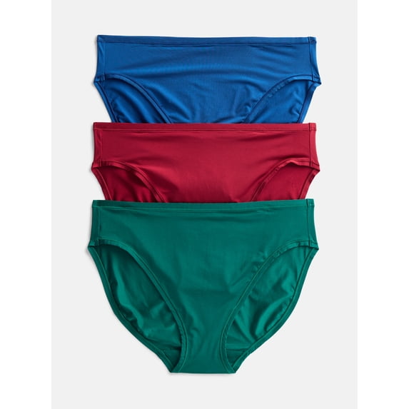 Joyspun Women's Shine Micro Hi-Cut Bikini, 3-Pack, XS - XXXL