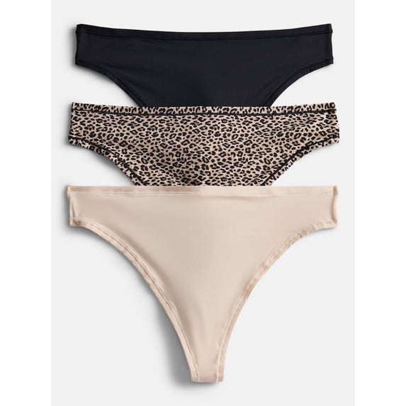 Joyspun Women's Shine Micro Thong Panties, 3 Pairs, Size XS