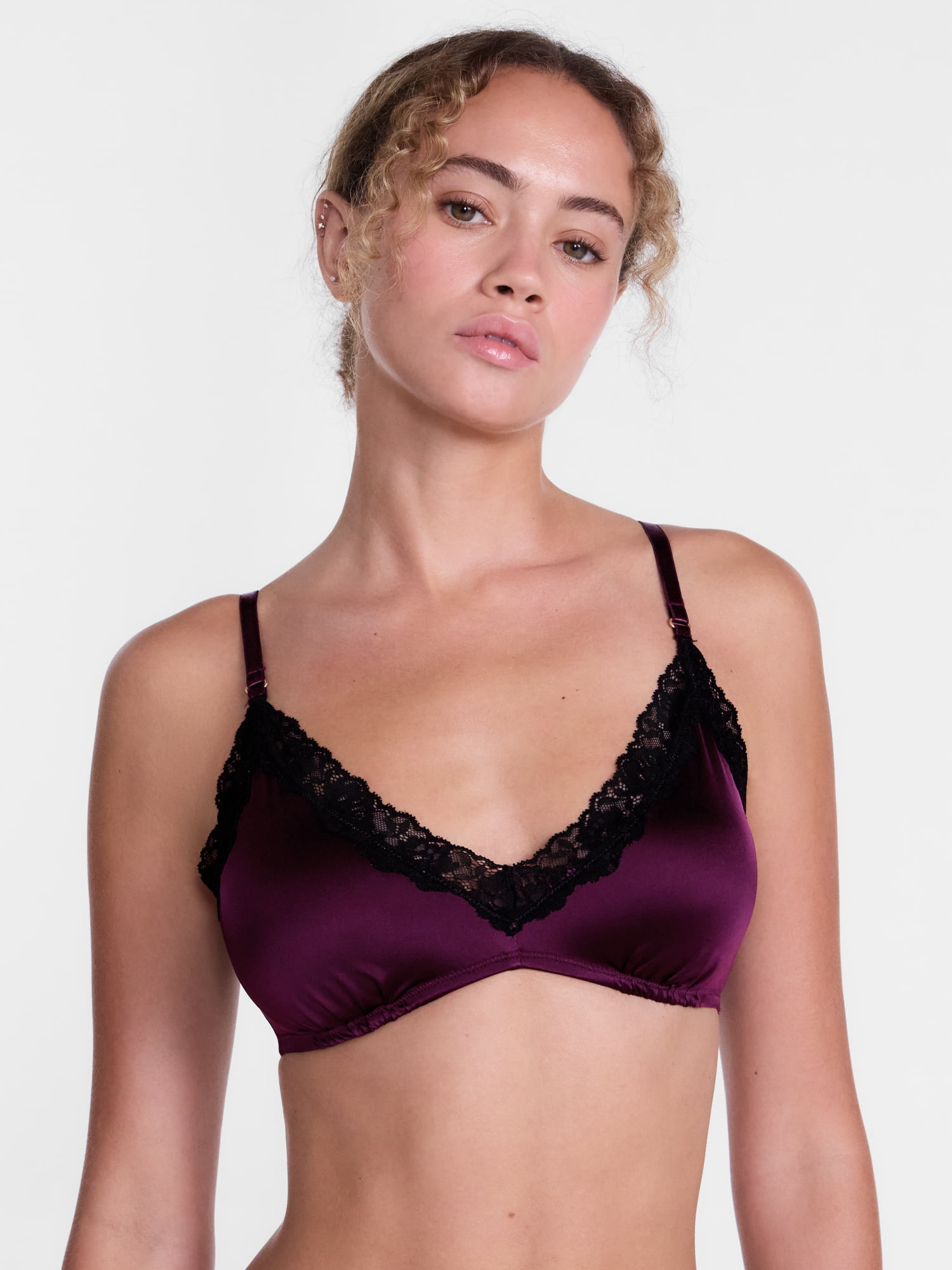 Joyspun Women's Shine and Lace Bralette, Sizes XS-XXXL