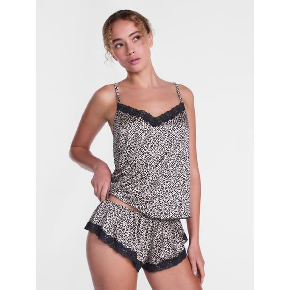 Joyspun Women's Shine and Lace Cami Set, Sizes XS-XXXL