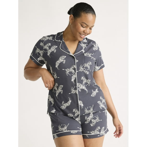 ★SPAO★ Small and cute short-sleeved pajamas CHARCOAL SPPPF CHUNG Women Cotton Pajamas Set Short Sleeve Top Capri Pants