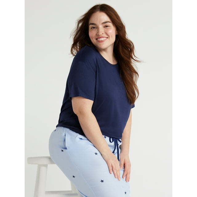 Joyspun Women's Short Sleeve Knit Sleep T-Shirt, Sizes S to 3X