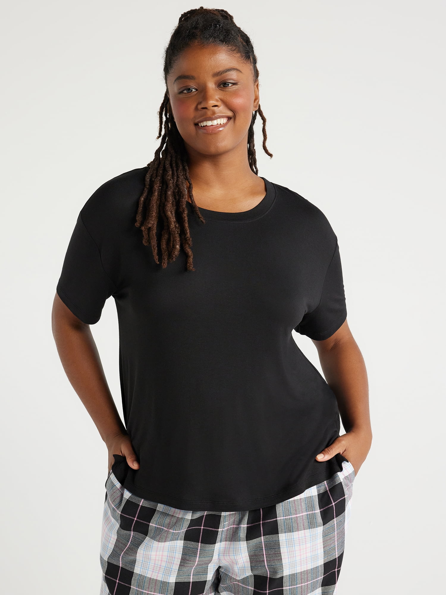 Joyspun Women's Short Sleeve Knit Sleep T-Shirt, Sizes S to 3X