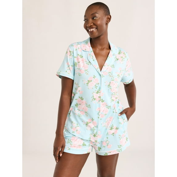 Joyspun Women's Dreamy Soft Collection Notch Collar Top and Shorts Pajama Set, 2-Piece, Sizes XS-3X