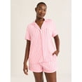 thumbnail image 1 of Joyspun Women’s Dreamy Soft Collection Bridal Short Sleeve Knit Notch Collar Top and Shorts Pajama Set, 2-Piece, Sizes XS-3X, 1 of 6