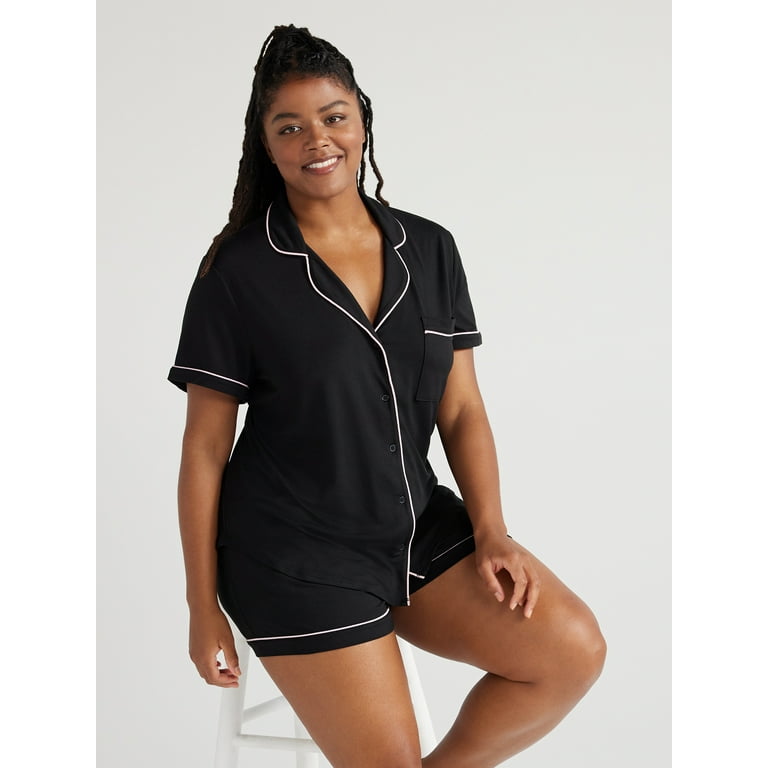 Joyspun Women s Short Sleeve Notch Collar Shorty Knit Pajama Set 2 piece Sizes XS to 3X