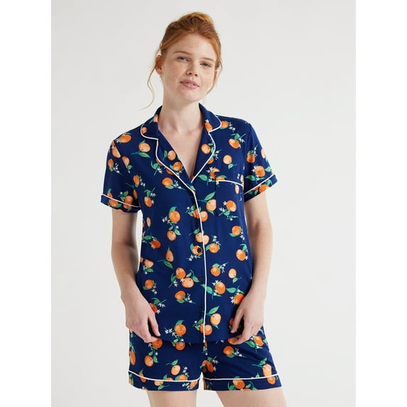 Joyspun Women's Dreamy Soft Collection Notch Collar Top and Shorts Pajama Set, 2-Piece, Sizes XS-3X