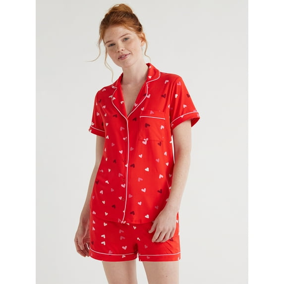 Joyspun Women's Dreamy Soft Collection Notch Collar Top and Shorts Pajama Set, 2-Piece, Sizes XS-3X