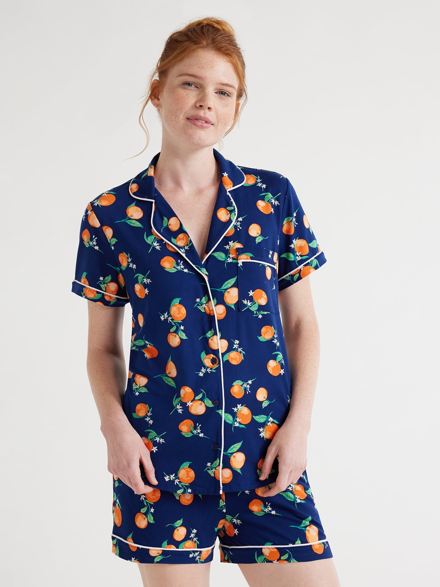 Joyspun Women’s Cotton Blend Notch Collar Top and Pants Pajama Set,  2-Piece, Sizes S to 4X