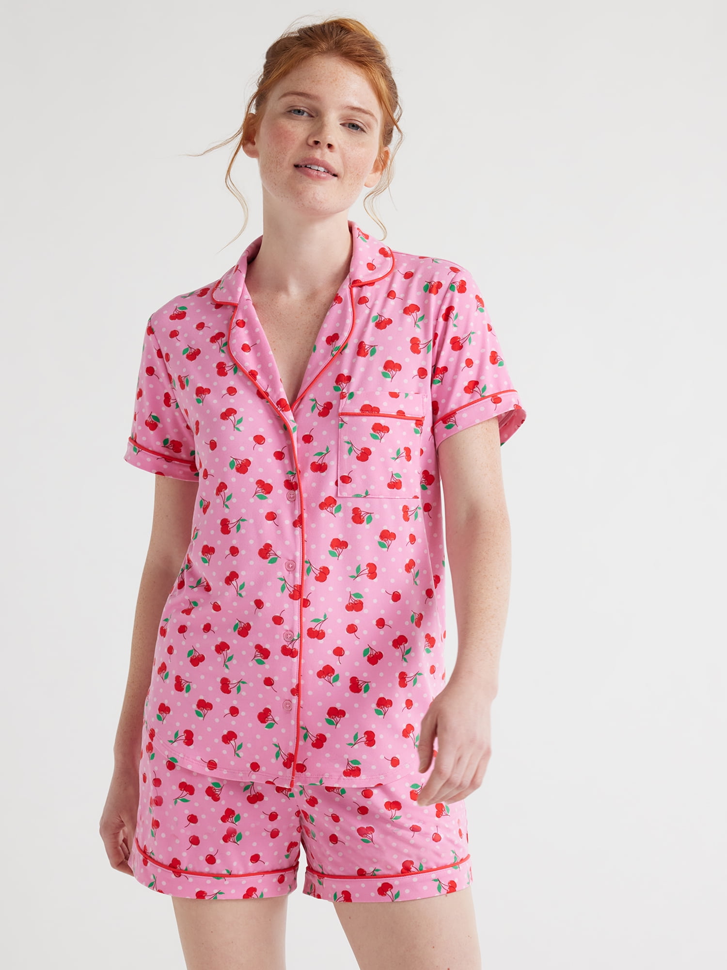 Joyspun Women's Knit Notch Collar Top and Shorts Pajama Set, 2-Piece, Sizes  S to 3X 