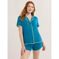 thumbnail image 1 of Joyspun Women’s Short Sleeve Notch Top and Shorts Pajama Set with Blanket Stitching, Sizes XS-3X, 1 of 6