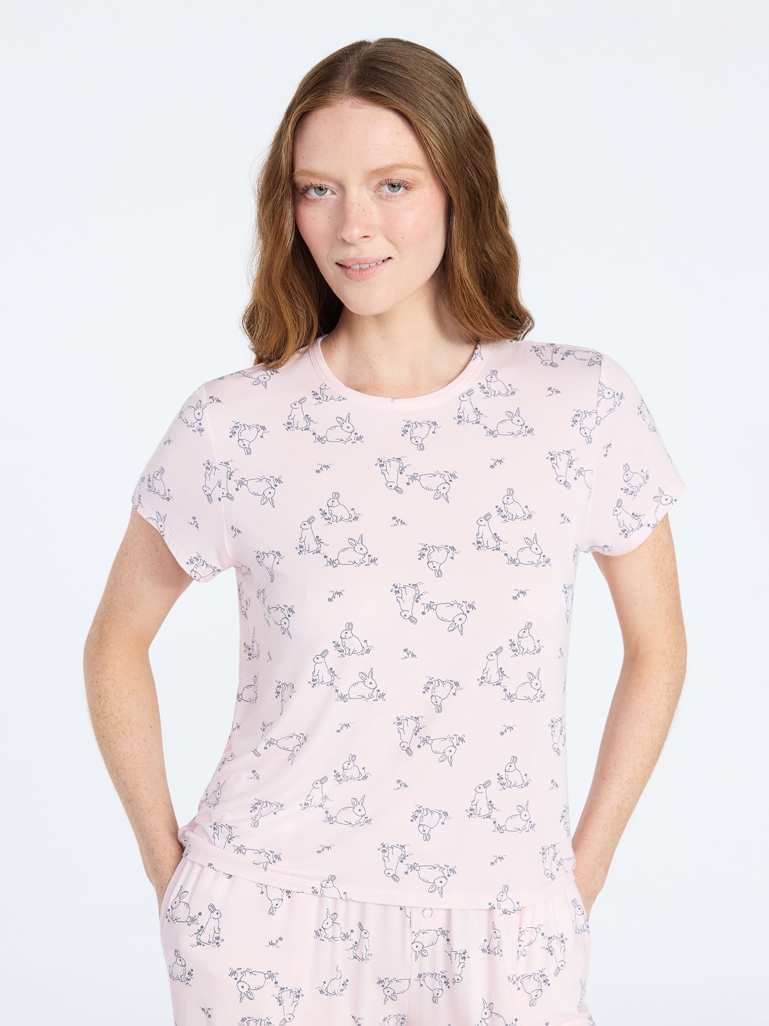 Joyspun Women’s Scoop Neck Sleepwear Modal Tee with Short Sleeves, Sizes S-3X