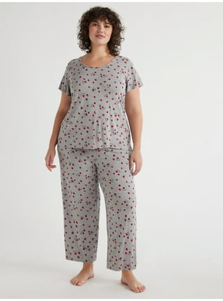 Joyspun Women's Knit Short Sleeve Notch Collar Top and Capri Pajama Set,  2-Piece, Sizes S to 3X 