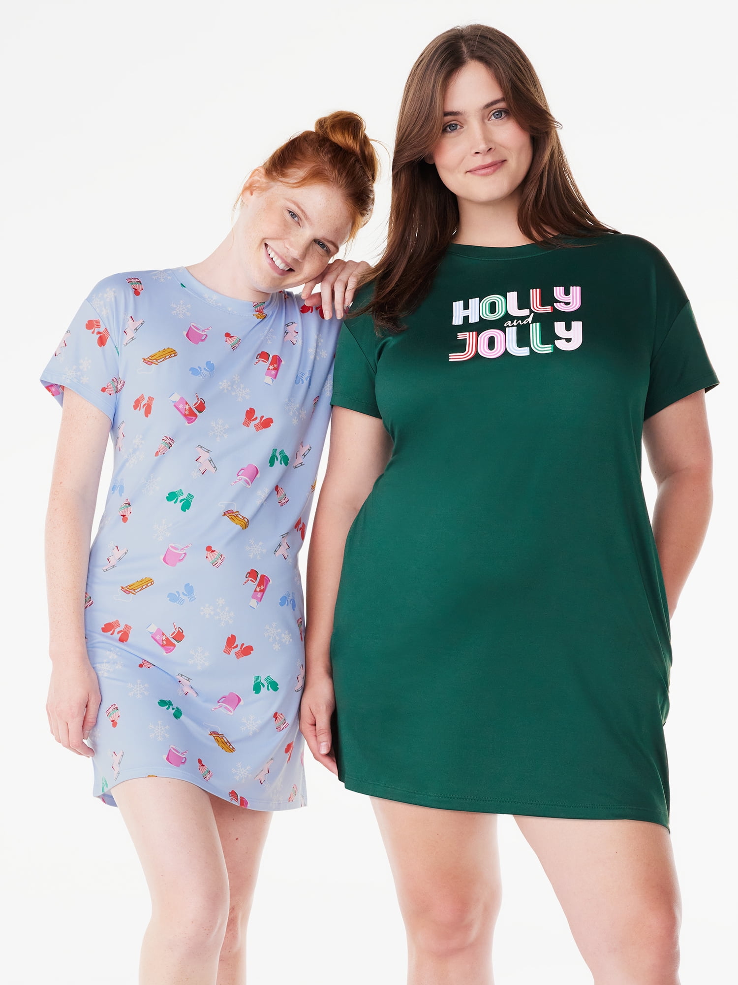 Joyspun Women's Short Sleeve Sleep Shirt, 2-pack, Sizes S/M to 2X