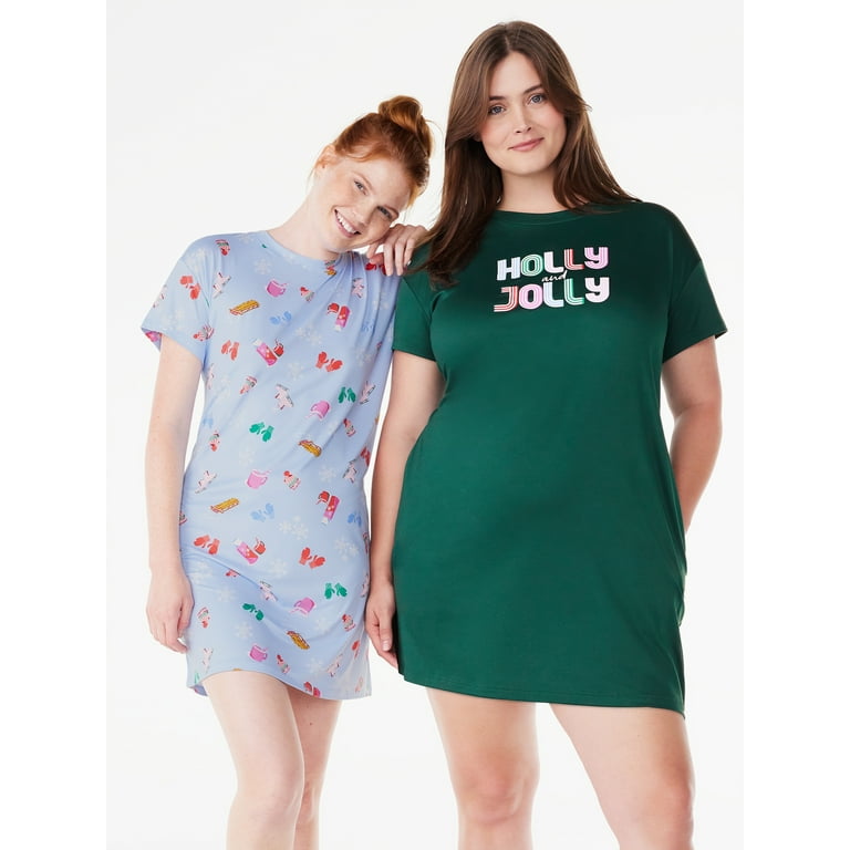 Joyspun Women's Short Sleeve Sleep Shirt, 2-pack, Sizes S/M to 2X/3X 