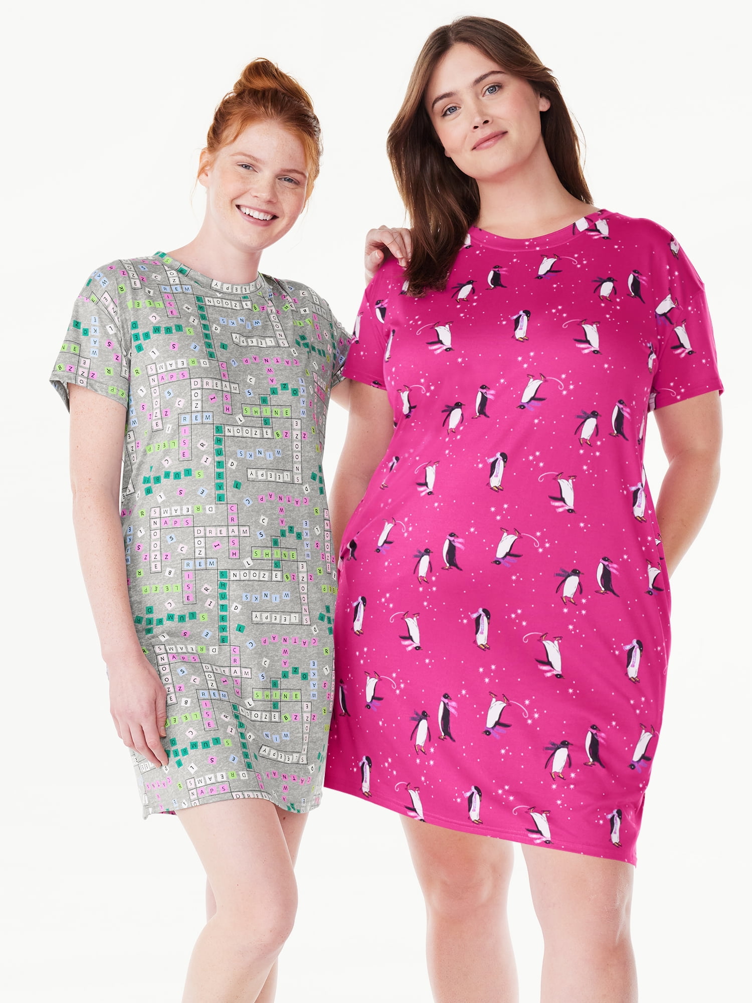 Joyspun Women’s Short Sleeve Sleep Shirt, 2pack, Sizes S/M to 2X/3X