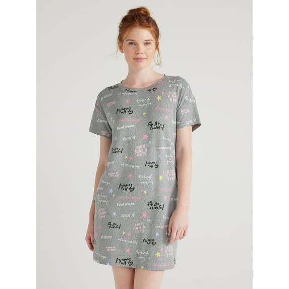 Joyspun Women’s Short Sleeve Sleep Shirt, Sizes S/M to 2X/3X