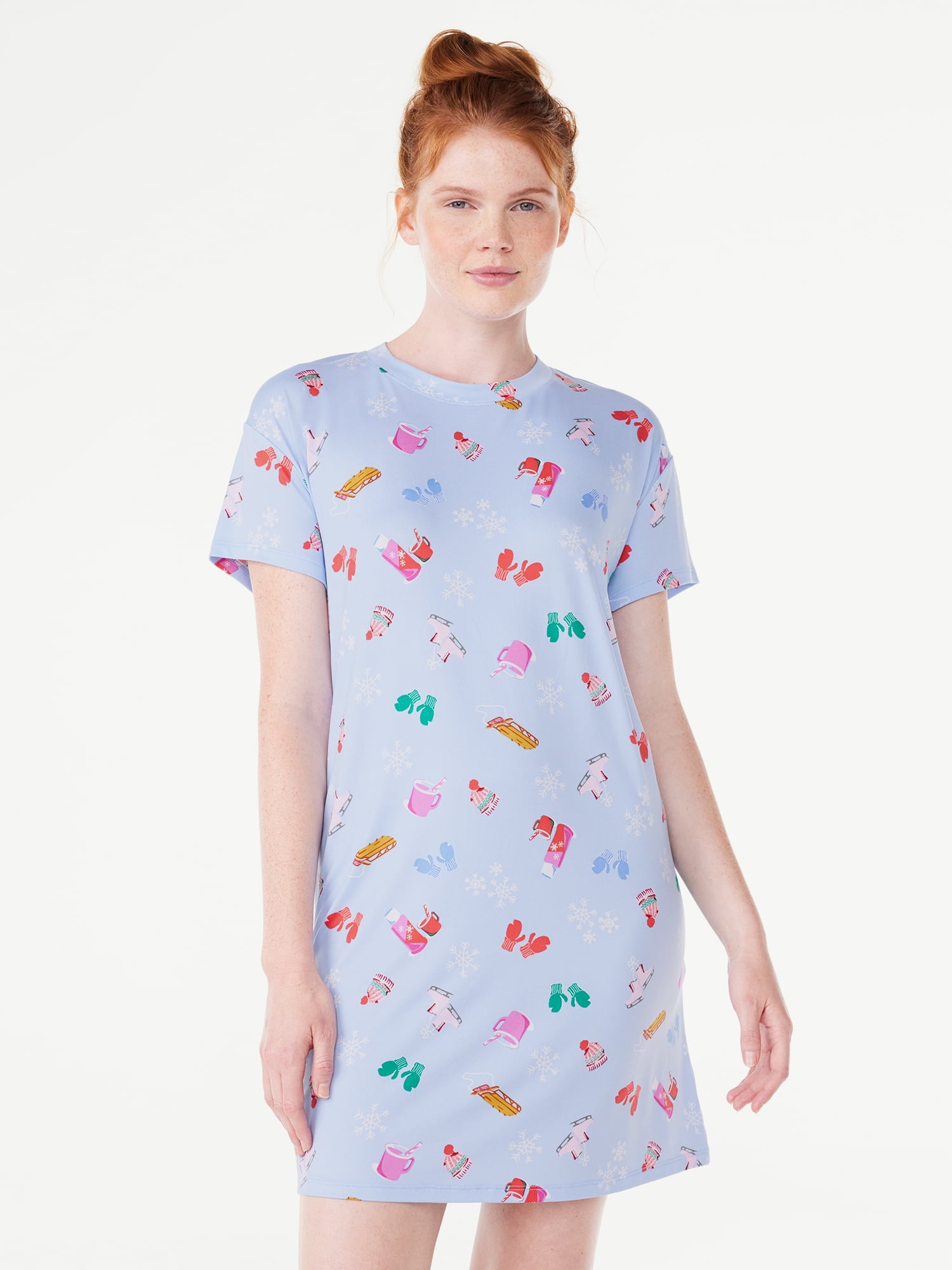 Joyspun Women’s Short Sleeve Sleep Shirt, Sizes S to 3X