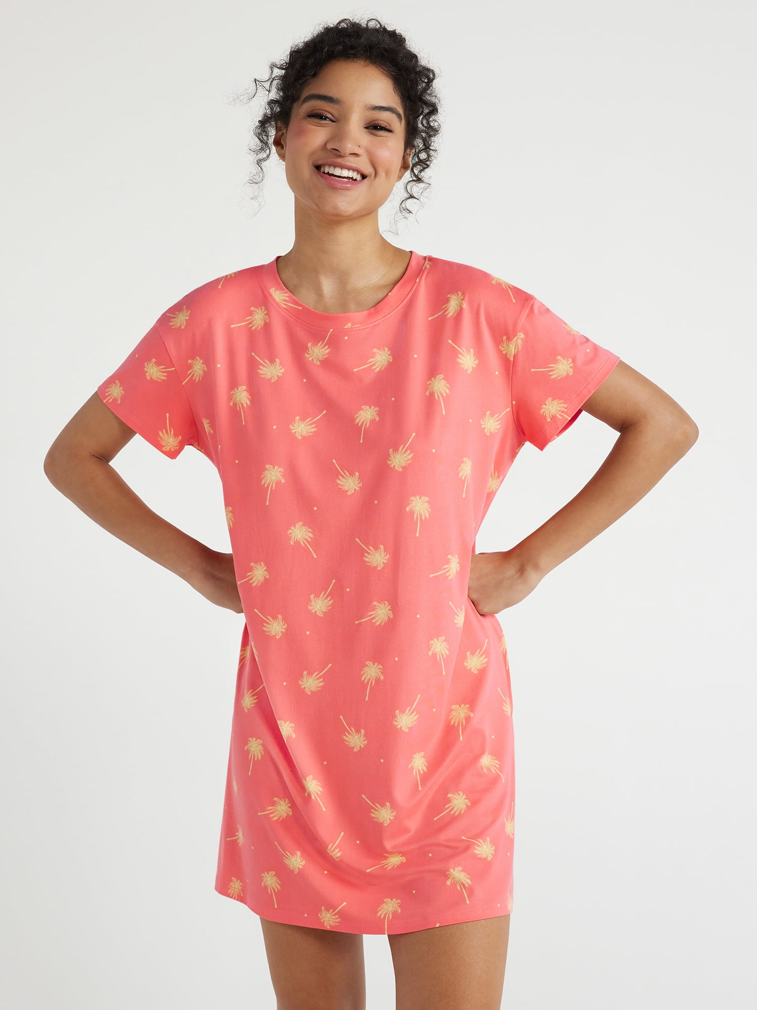 Joyspun Women's Short Sleeve Sleep Shirt with Pockets, Sizes S/M to 2X