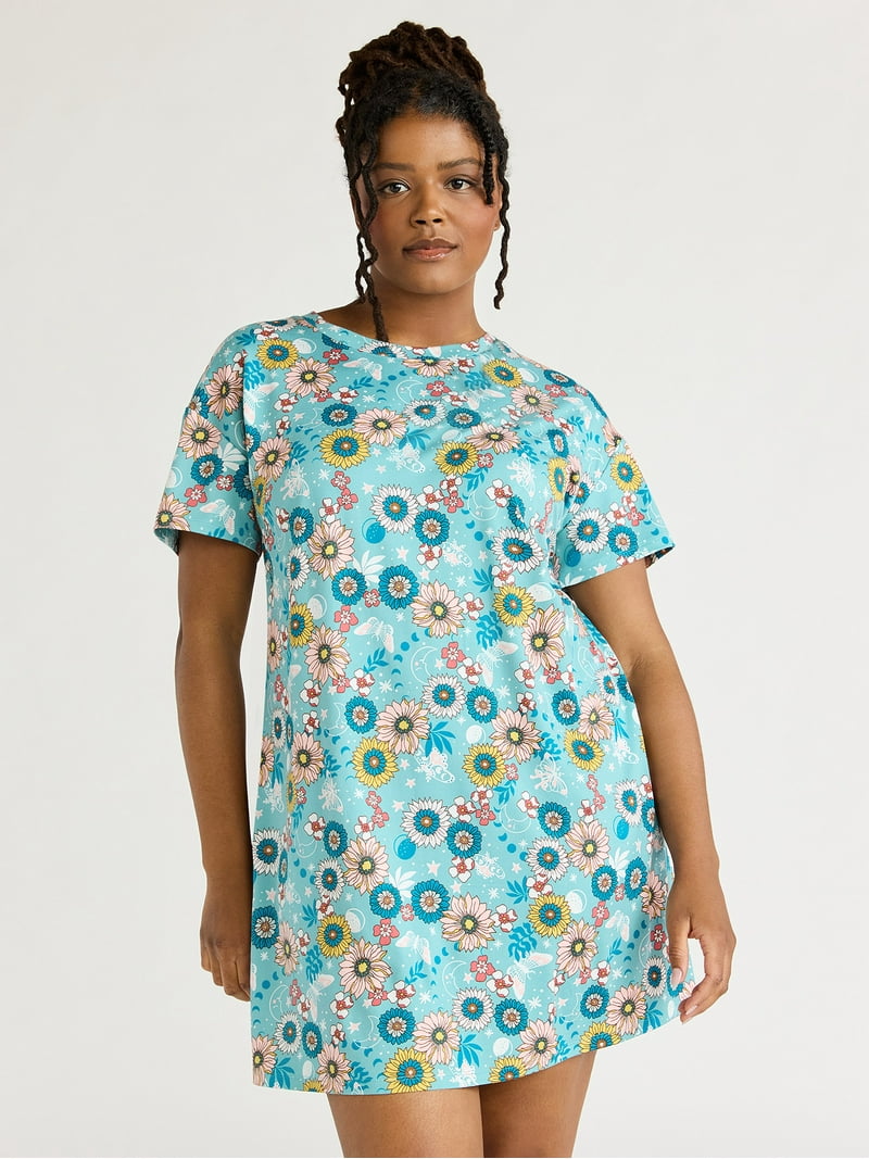 Joyspun Women's Short Sleeve Sleep Shirt with Pockets, Sizes