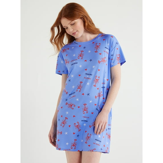 Joyspun Women's Short Sleeve Sleep Shirt with Pockets, Sizes S/M to 2X/3X