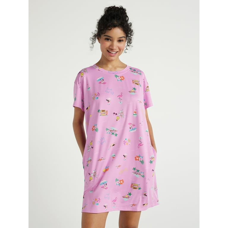 Joyspun Women s Short Sleeve Sleep Shirt with Pockets Sizes S M to 2X 3X Walmart