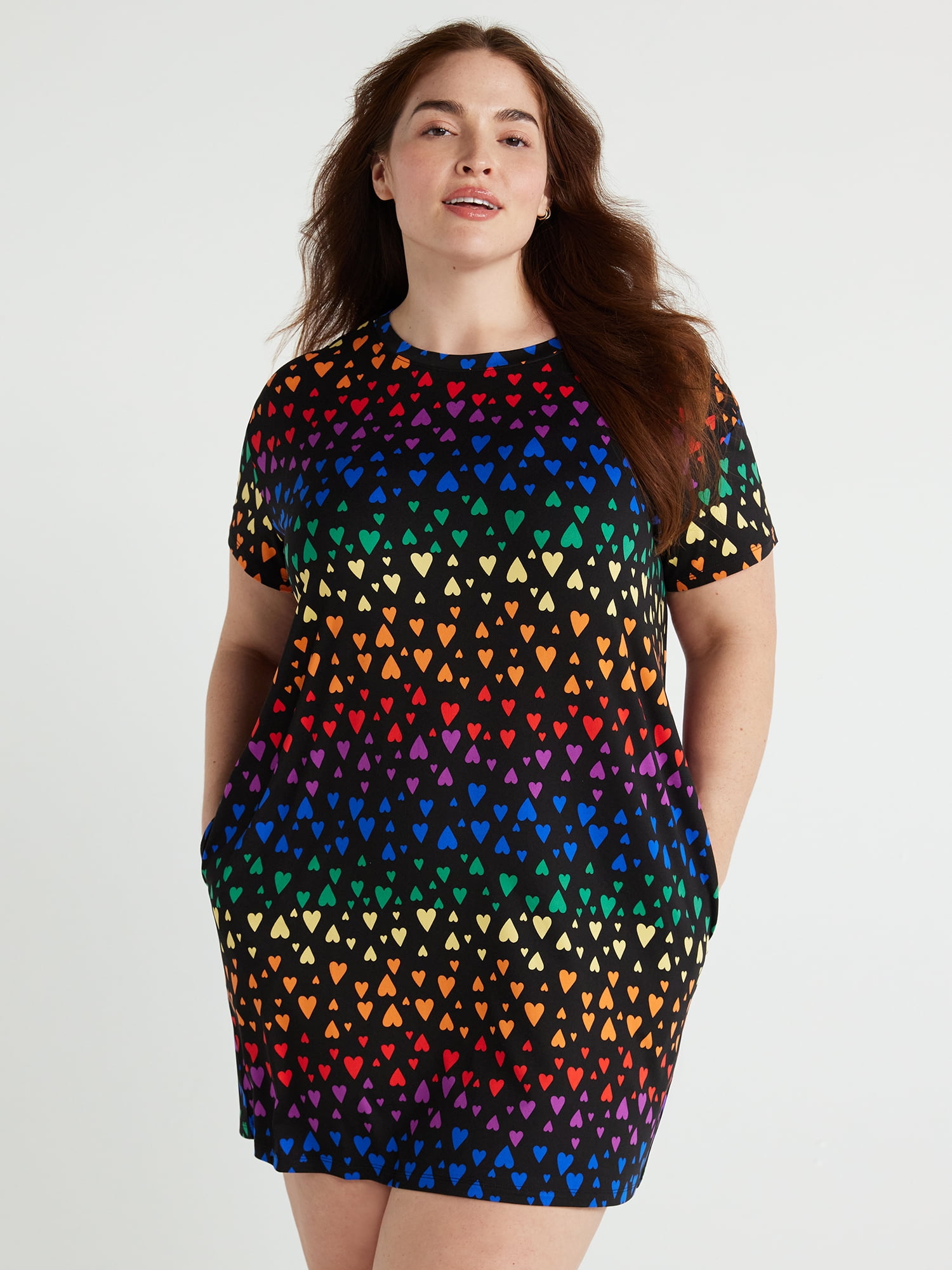 Joyspun Women's Short Sleeve Sleep Shirt with Pockets, Sizes S/M to 2X