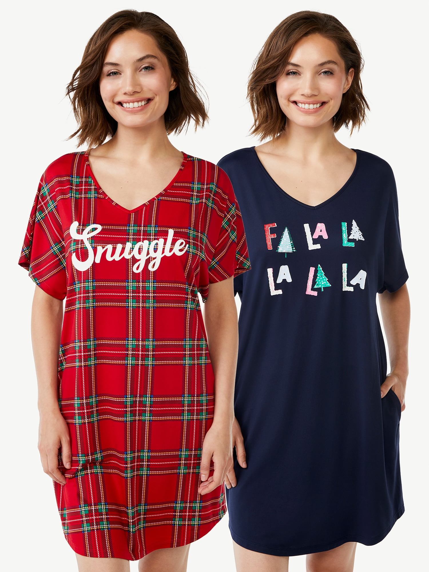 Joyspun Women's Short Sleeve Sleep Shirts, 2Pack, Sizes S/M to 2X/3X