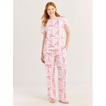 Joyspun Women's Short Sleeve Sleep Top and Open Leg Pants Pajama Set, 2-Piece, Sizes XS-3X