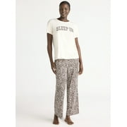 JOYSPUN Women's Short Sleeve Sleep Top and Open Leg Pants Pajama Set, 2-Piece, Sizes XS-3X