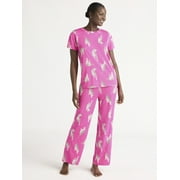 JOYSPUN Women's Short Sleeve Sleep Top and Open Leg Pants Pajama Set, 2-Piece, Sizes XS-3X