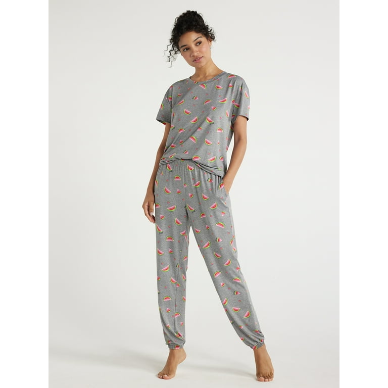 Joyspun Women s Short Sleeve T Shirt and Jogger Pants Sleep Set 2 Piece Sizes S to 3X Walmart