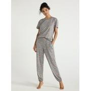 Joyspun Women's Short Sleeve T-Shirt and Jogger Pants Sleep Set, 2-Piece, Sizes S to 3X