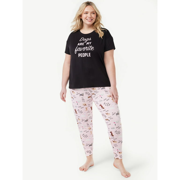 Joyspun Women's Short Sleeve T-Shirt and Joggers Pajama Set, 2-Piece, Sizes  S to 3X 