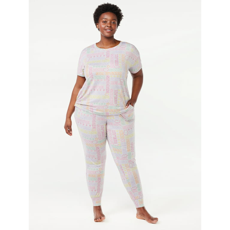 Joyspun Women?s Short Sleeve T-Shirt and Joggers Pajama Set, 2-Piece, Sizes  S to 3X 