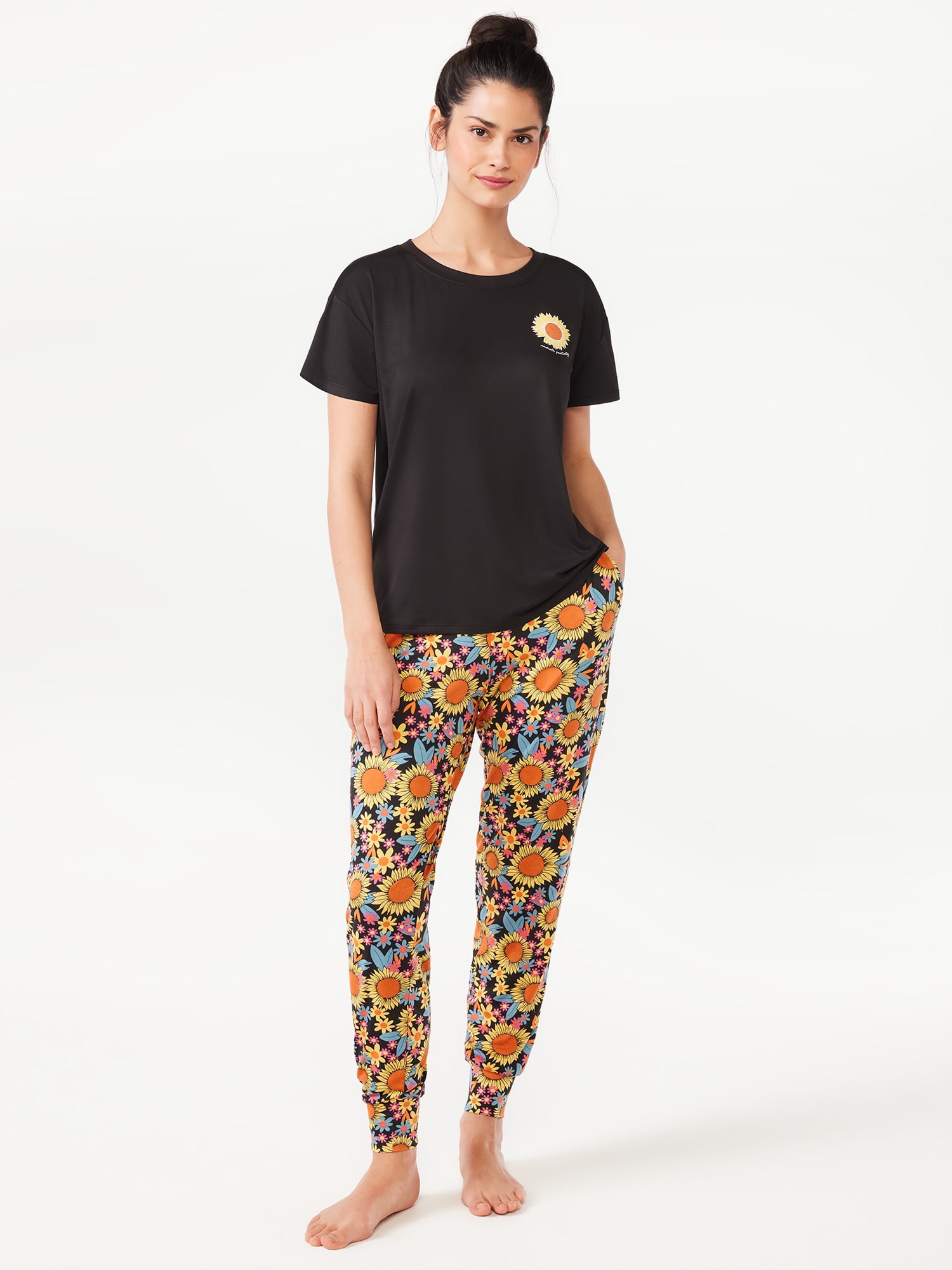 Joyspun Women’s Short Sleeve TShirt and Joggers Pajama Set, 2Piece