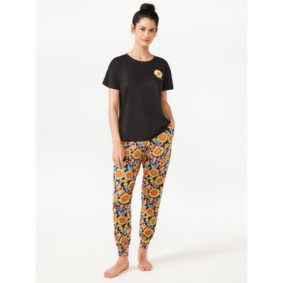 Joyspun Women’s Short Sleeve T-Shirt and Joggers Pajama Set, 2-Piece, Sizes S to 3X