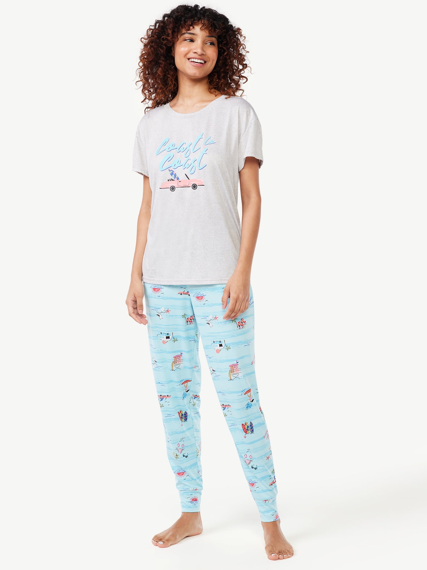 Joyspun Women s Short Sleeve T Shirt and Joggers Pajama Set 2 Piece Sizes S to 3X