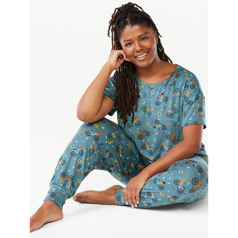 Joyspun Women's Short Sleeve T-Shirt and Joggers Pajama Set, 2