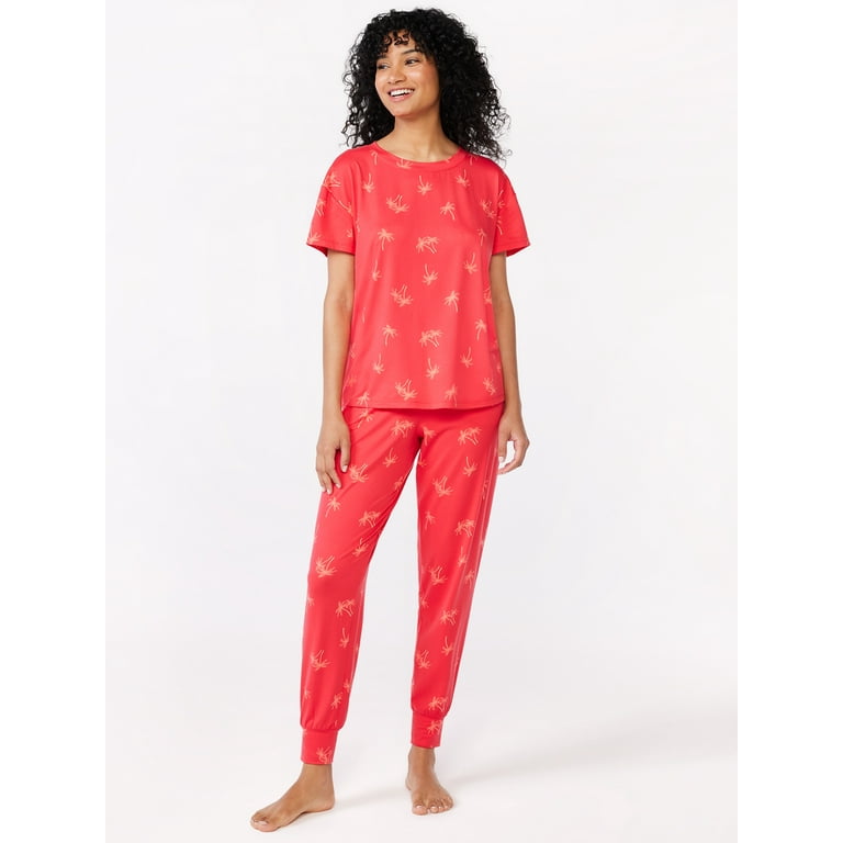 Joyspun Women's Short Sleeve T-Shirt and Joggers Pajama Set, 2