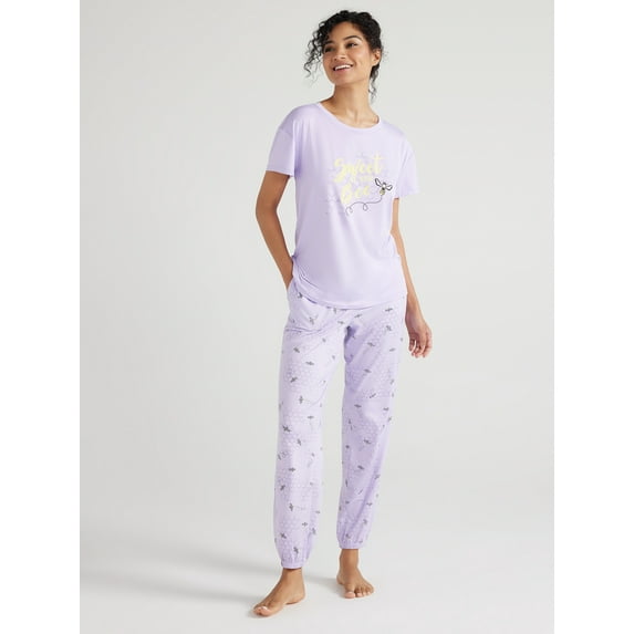 Joyspun Women’s Short Sleeve Tee and Joggers Pajama Set, 2-Piece, Sizes S to 3X