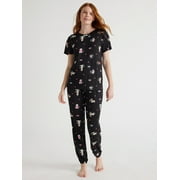 Joyspun Women’s Short Sleeve Tee and Joggers Pajama Set, 2-Piece, Sizes S to 3X