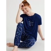 Joyspun Women’s Short Sleeve Tee and Joggers Pajama Set, 2-Piece, Sizes S to 3X