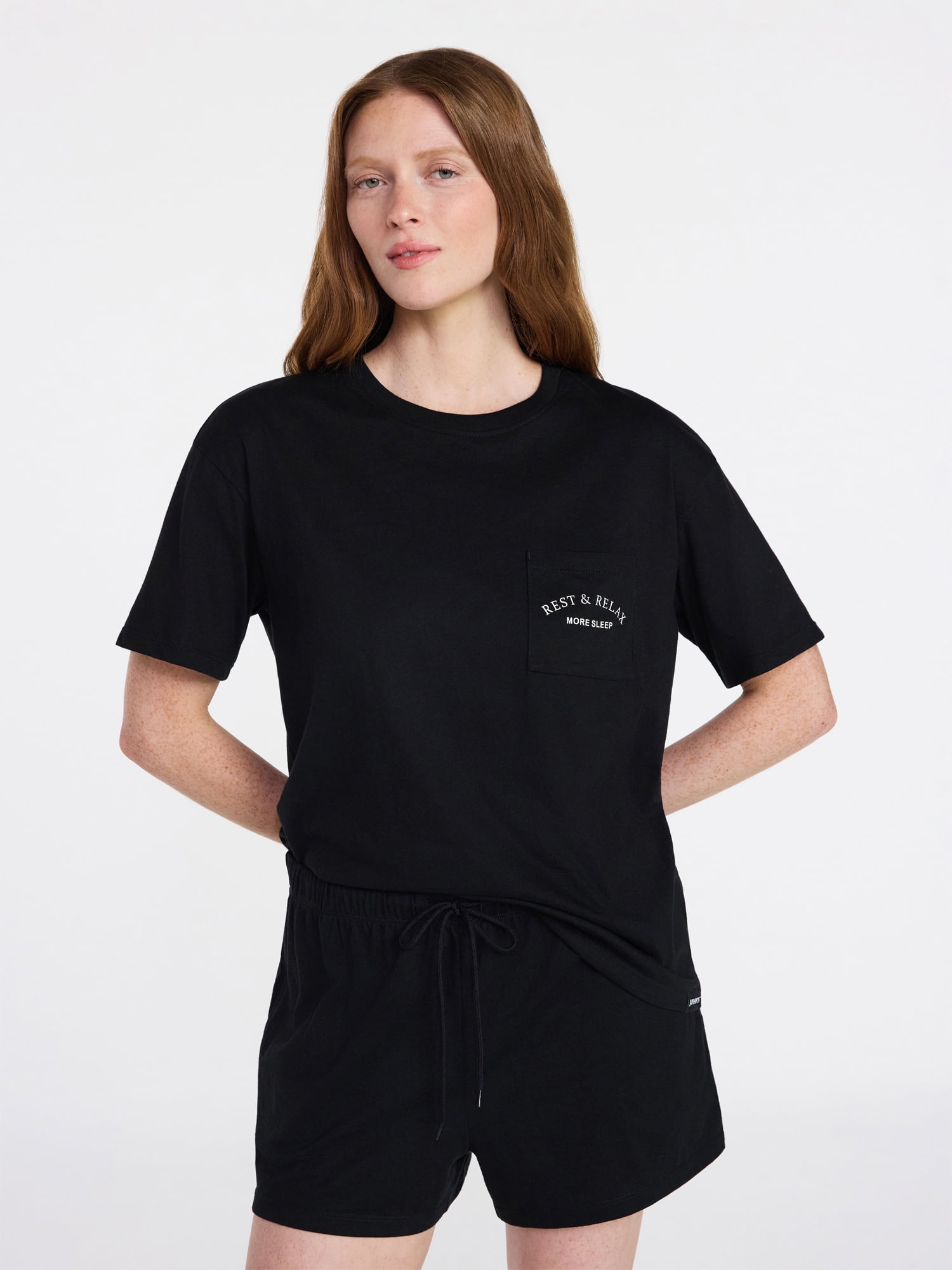 Joyspun Women's Short Sleeve Top and Shorts Pajama Set, 2-Piece, Sizes XS-3X